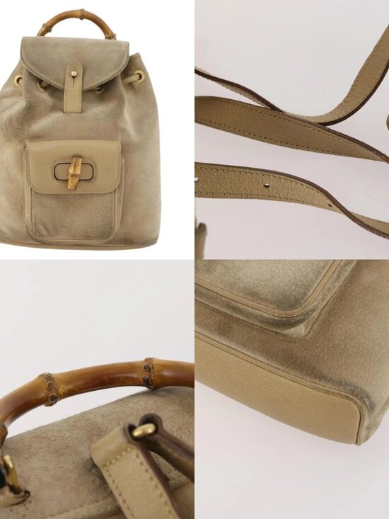 GUCCI Bamboo Backpack Suede Leather Black Gold 003 2058 0030 Auth BA10404 main image 11